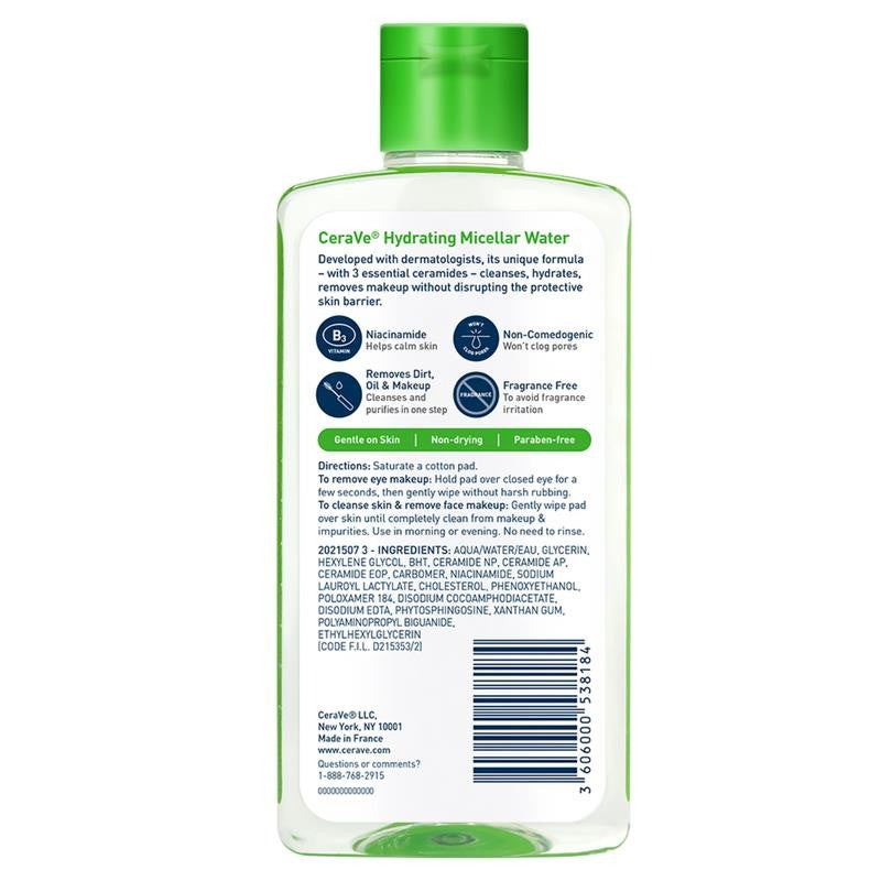 Hydrating Micellar Water Facial Cleanser & Eye Makeup Remover, 10 Fl Oz